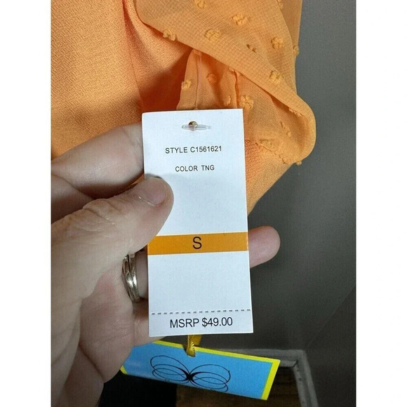 CECE Women's ORANGE Stretch Pouf Sleeve CREW Neck Top S NWT - Picture 3 of 9